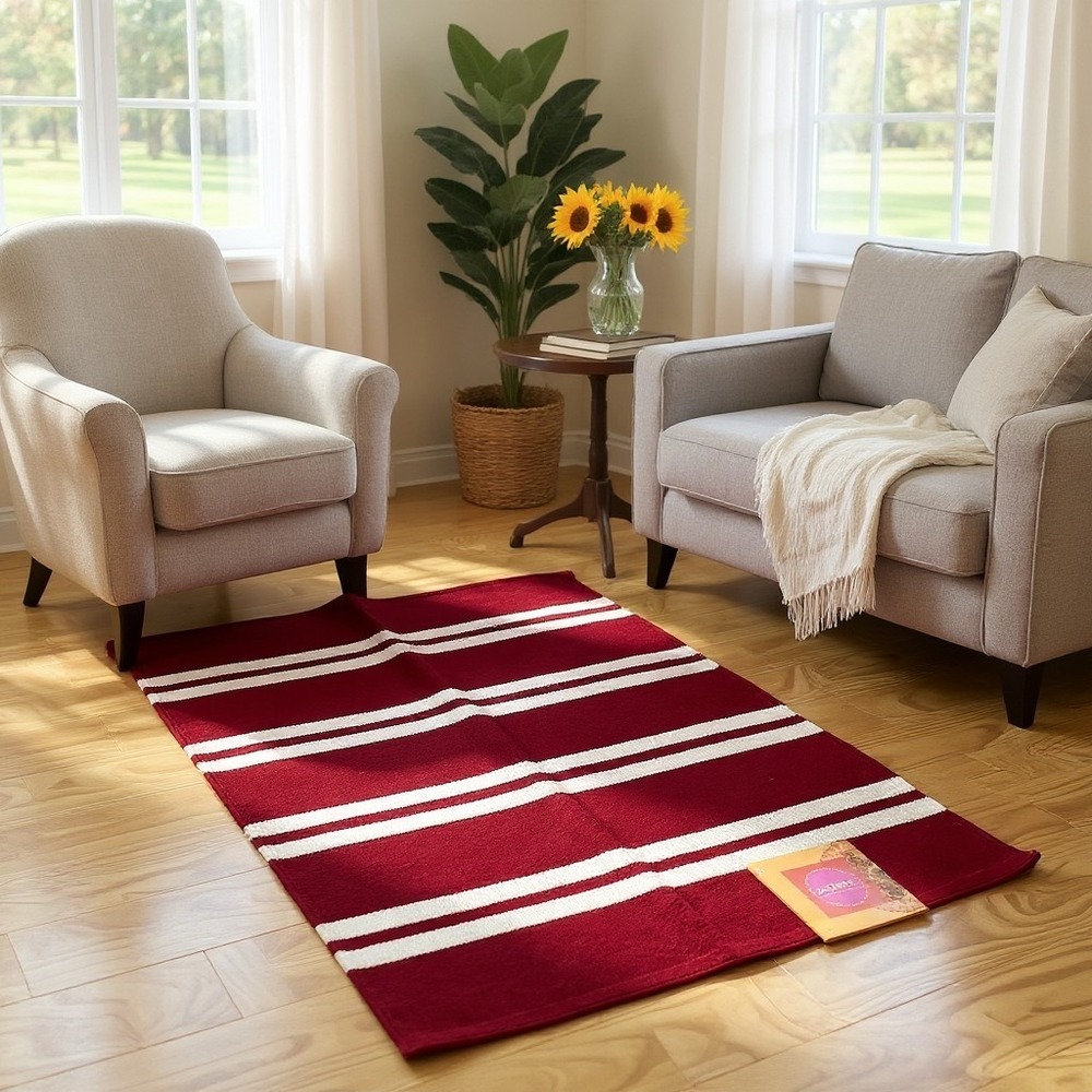 Home Inspired by India Cotton Rug Unisex 30x50 Red White New Striped Flatweave